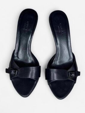 Gucci Black Leather Open-Toe Slide Heels for Women